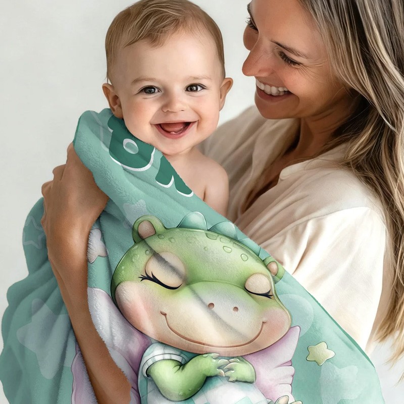 Personalized Stars Moons Clouds Sweet Dream Cartoon Animals Soft Throw Blanket with Name Home Decor Birthday Christmas Gift for Kids