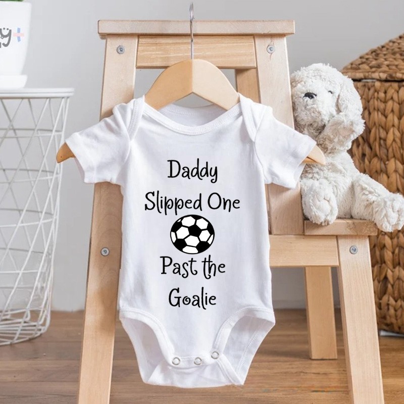 Personalized Funny Soccer Quote Name Custom Baby Gift Daddy Slipped One Past The Goalie Cute Soft Comfortable Baby Bodysuit