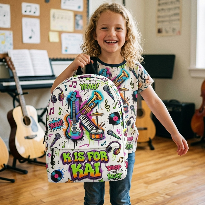 Personalized Graffiti Initial Kids Backpack Custom Name Colorful Stree