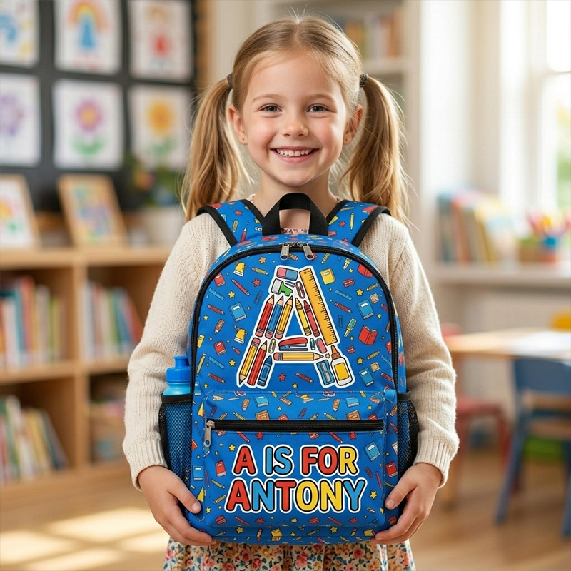 Personalized Comic Alphabet Kids Backpack Custom Name Colorful Cartoon Doodles Back To School Bag