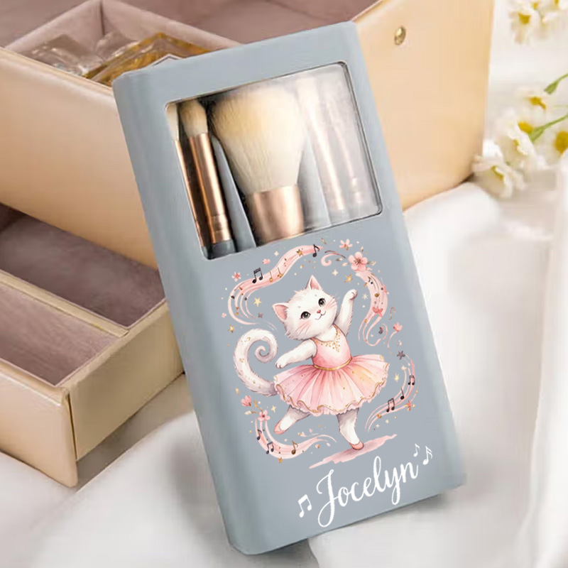 Personalized Cute Ballerina Mouse Floral Pink Tutu Sparkle Dance Lover Gift Travel Organizer Makeup Brushes Box Set