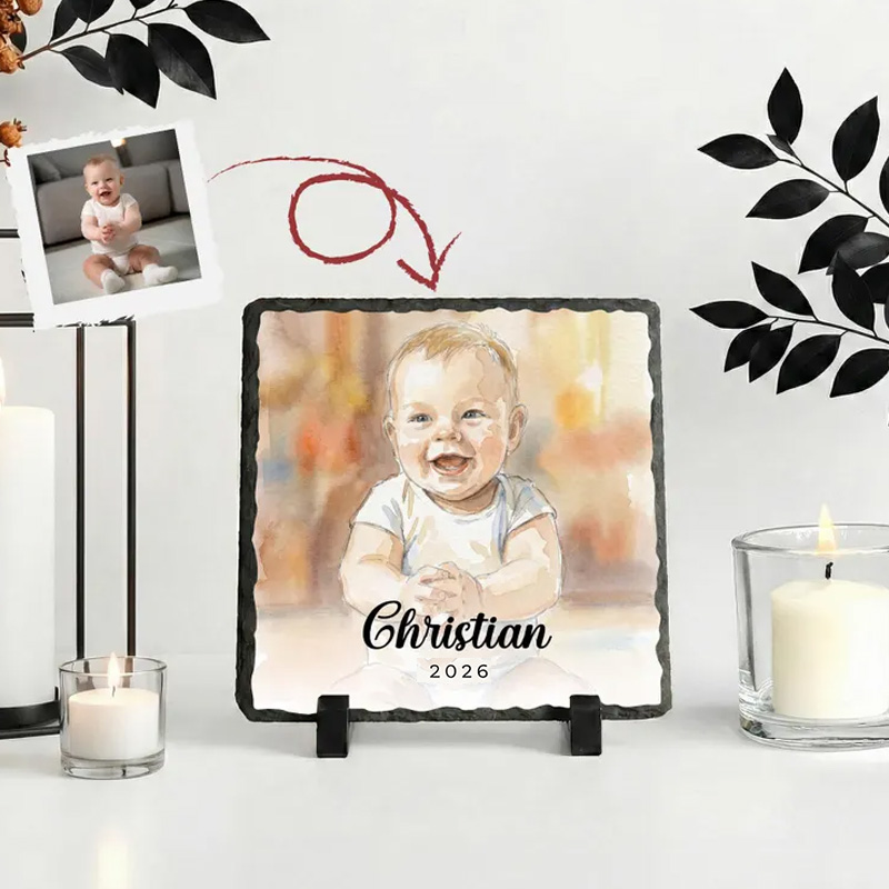 Personalized Baby Photo Neutral Whatecolor Rainbow Flowers Name Keepsake Nursery Baptism Christening Gift Stone Plaque