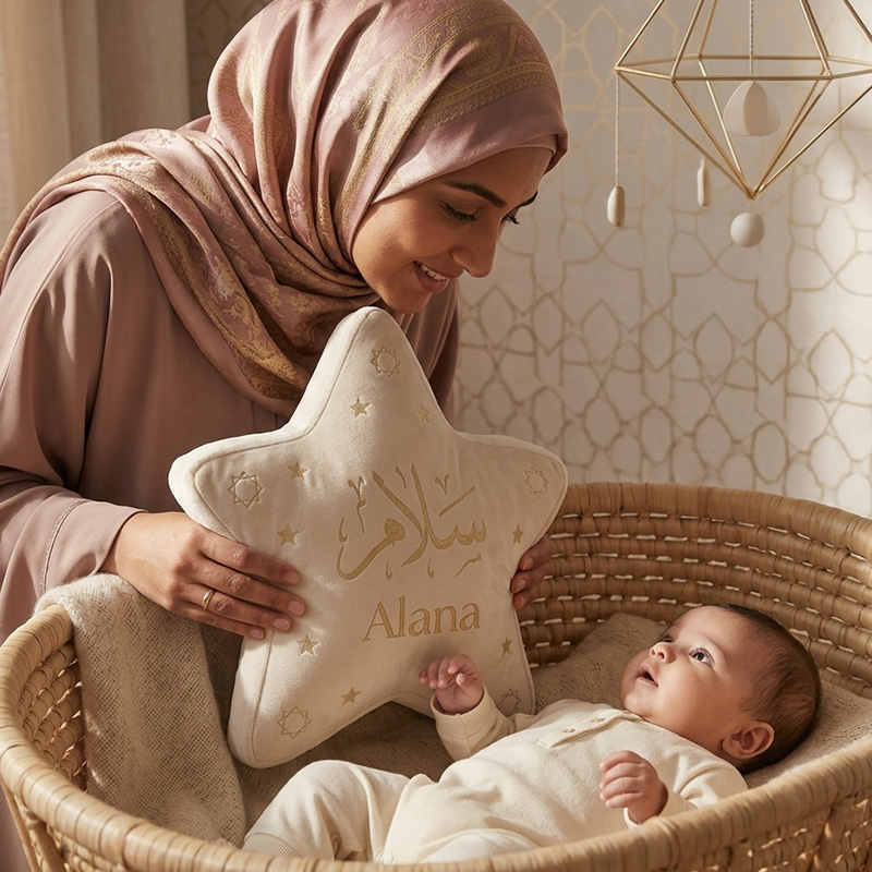 Personalized Arabic Calligraphy Baby Pillow Custom Mosque Star Cushion