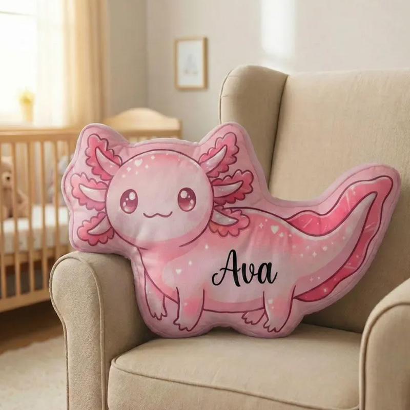 Personalized Axolotl Pillow Custom Name Kids Room Decor Kawaii Plush Sea Animal Cushion Birthday Gift for Toddlers