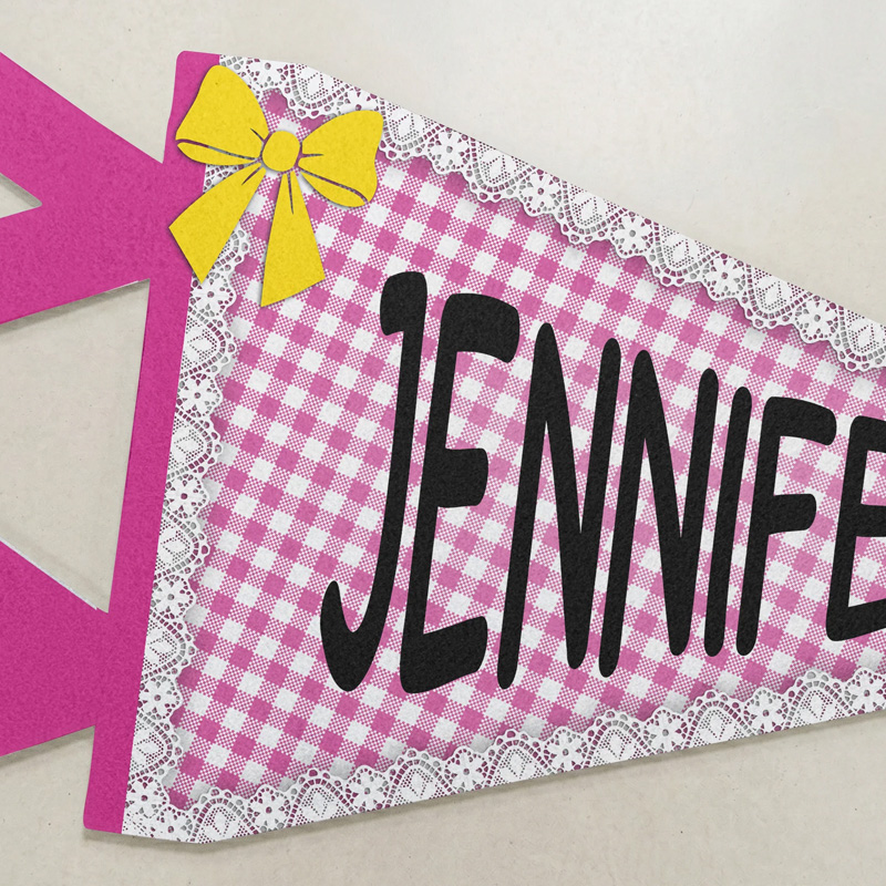 Personalized Pastel Gingham Pattern Name Bow Accent Cheerful Kids Room Wall Decor Party Banner Pennant