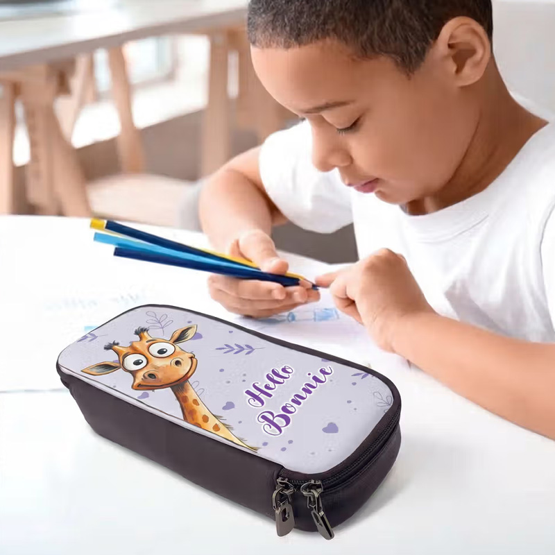 Personalized Cute Animal Says Hello Durable Pencil Case with Name Back to School Birthday Gift for Boys Girls Students
