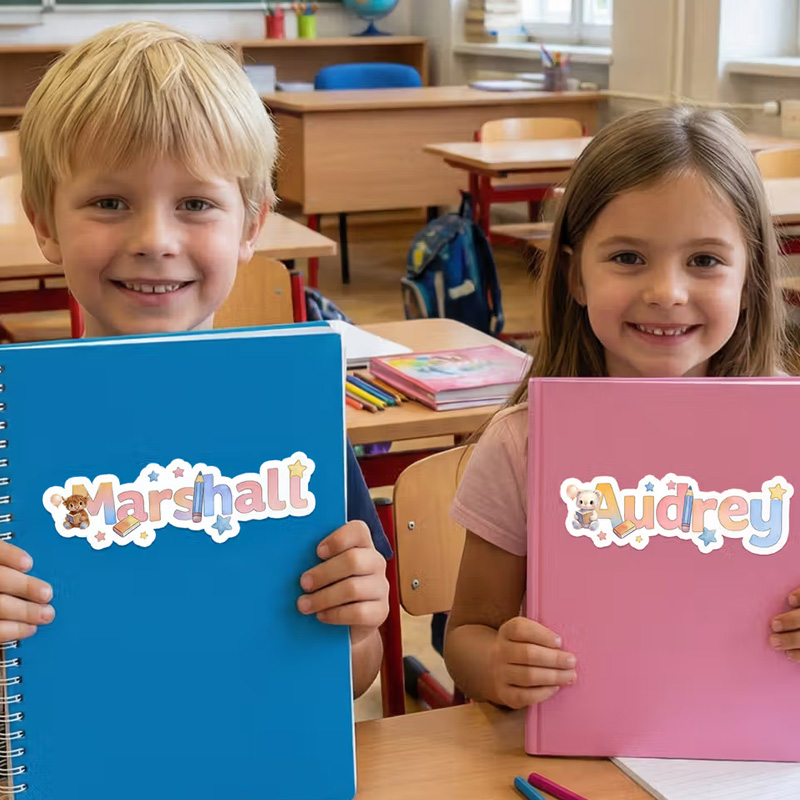 Personalized Cute Balloon Cartoon Animal Star Stickers with Name Back to School Birthday Gift for Boys Girls