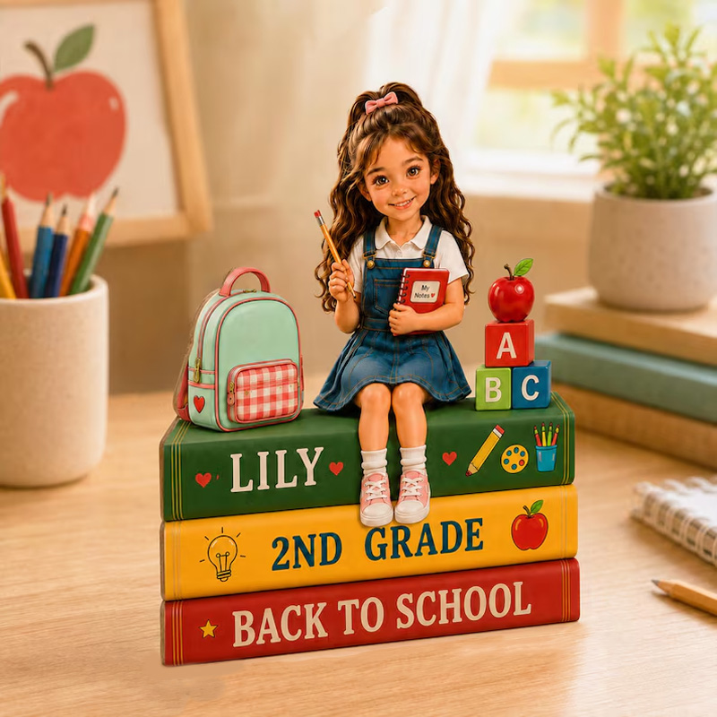 Personalized Back To School Classroom Books Girl Student Grade Custom Photo Upload Acrylic Tabletop Decor Design
