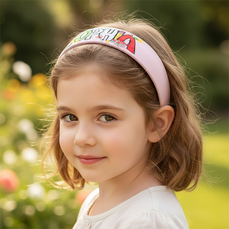 Personalized Colorful Name Kids Headband Back To School Classroom Themed Soft Stretch Girls Hair Accessory Design