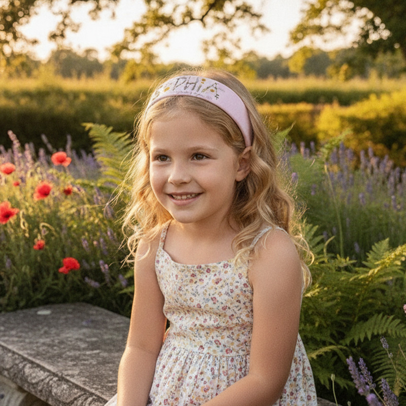 Personalized Floral Name Kids Headband Garden Fairy Themed Soft Pastel Girls Hair Accessory For Spring And Summer Design