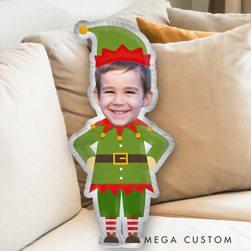 Personalized Elf Pillow with Custom Photo Feature Creating a Festive and Playful Holiday Decoration for Home Pillow