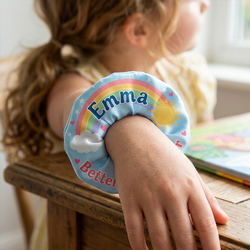 Personalized Rainbow And Sunshine Name Print Positive Quote Better Together Cute Pastel Clouds Hearts Hair Scrunchie