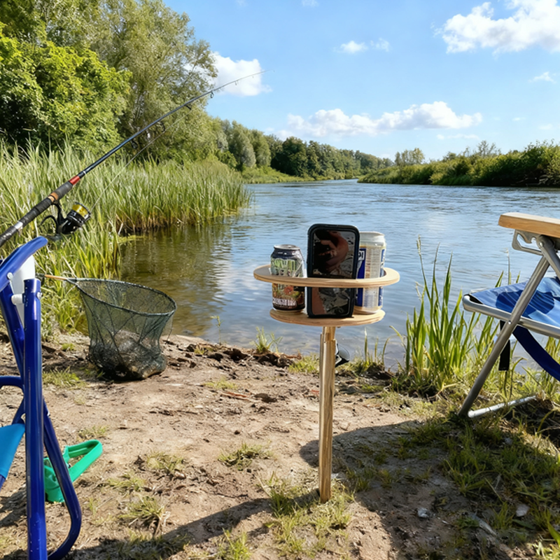 Personalized Fishing Wine and Beer Storage Engraved Wooden Design Custom Name Portable Outdoor Table with Cup Holders for Fishing and Camping