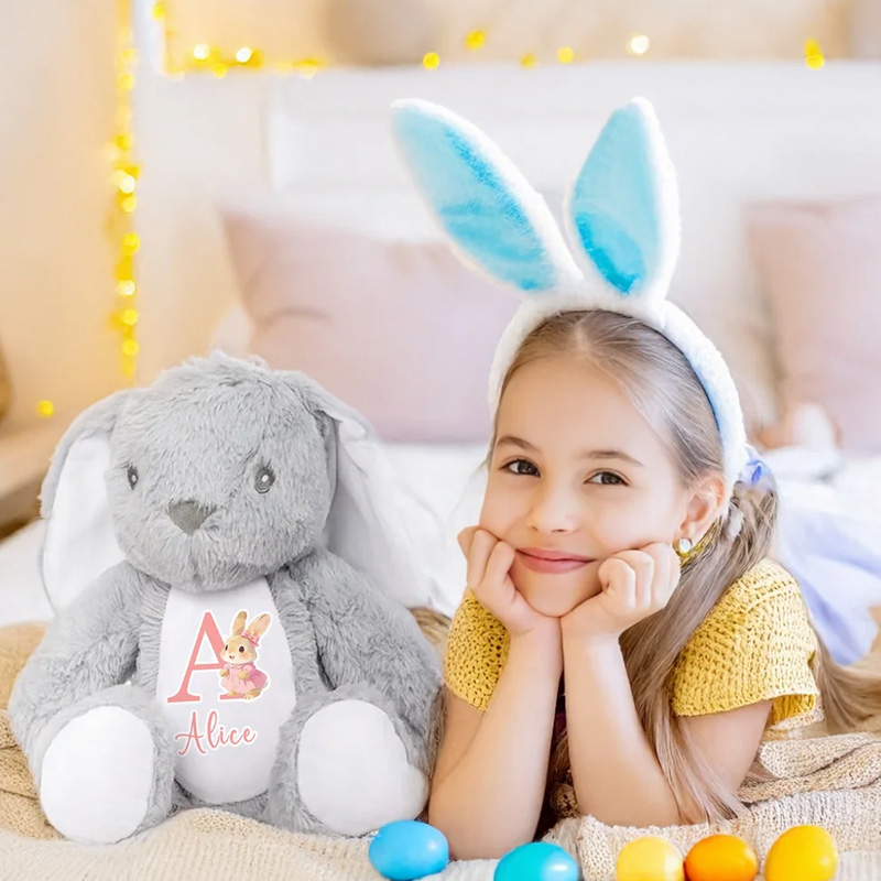 Personalized Cute Bunny Initial Easter Bunny Stuffed Toy with Name Easter Birthday Gift for Kids