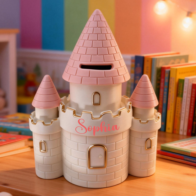 Personalized Princess Castle Theme Name Pink Tower Fairy Tale Kids Room Decor Money Box Gift 3D Printing Piggy Bank