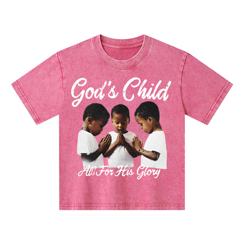 Personalized Gods Child All For His Glory Praying Boy Christian Faith Graphic Religious Streetwear Style Kid Washed T Shirt