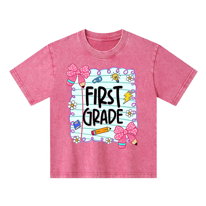 Personalized First Grade Groovy Back To School Colorful Flowers Rainbow Retro Teacher Student Graphic Kid Washed T Shirt