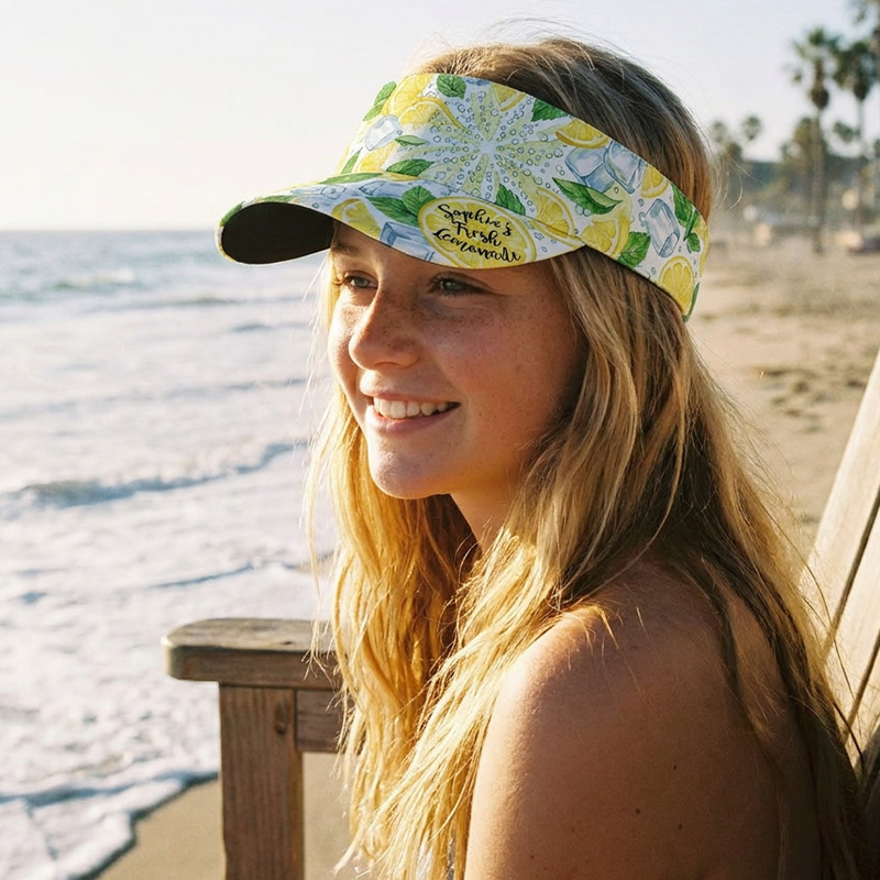 Personalized Ice Lemon Floral Visor Hat Custom Name Teen Girls Sun Cap