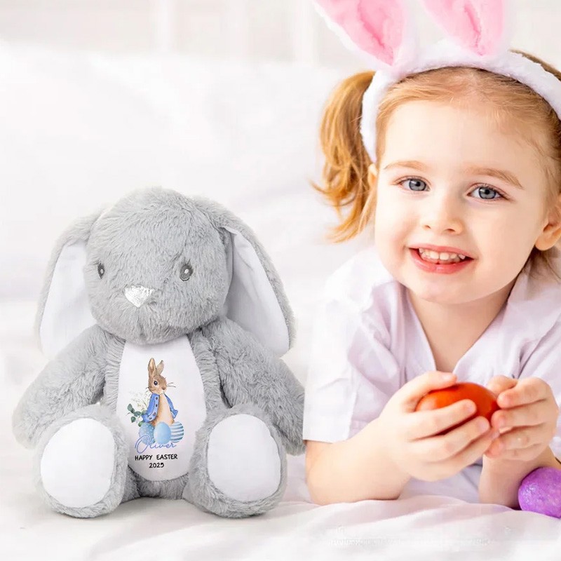 Personalized Peter Rabbit Easter Eggs Cute Bunny Plush Stuffed Animal Toy with Name and Year First Easter Holiday Baby Shower Gift for Kids
