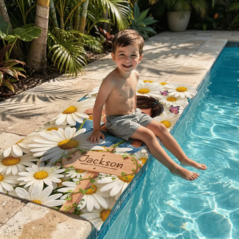 Personalized Birth Flower Cartoon Kid Photo Quick Dry Oversized Microfiber Beach Towel with Name Travel Essentials Beach Party Birthday Gift for Kids