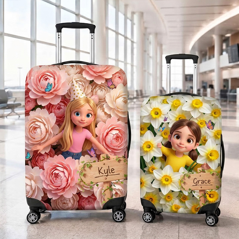 Personalized Birth Flower Luggage Cover Themed Blooming Garden Adventu