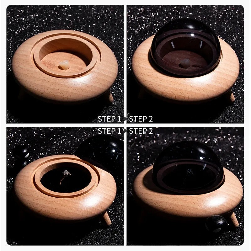 Personalized Astronaut Theme Custom Name Round Spaceship Style Wooden Memory Tooth box