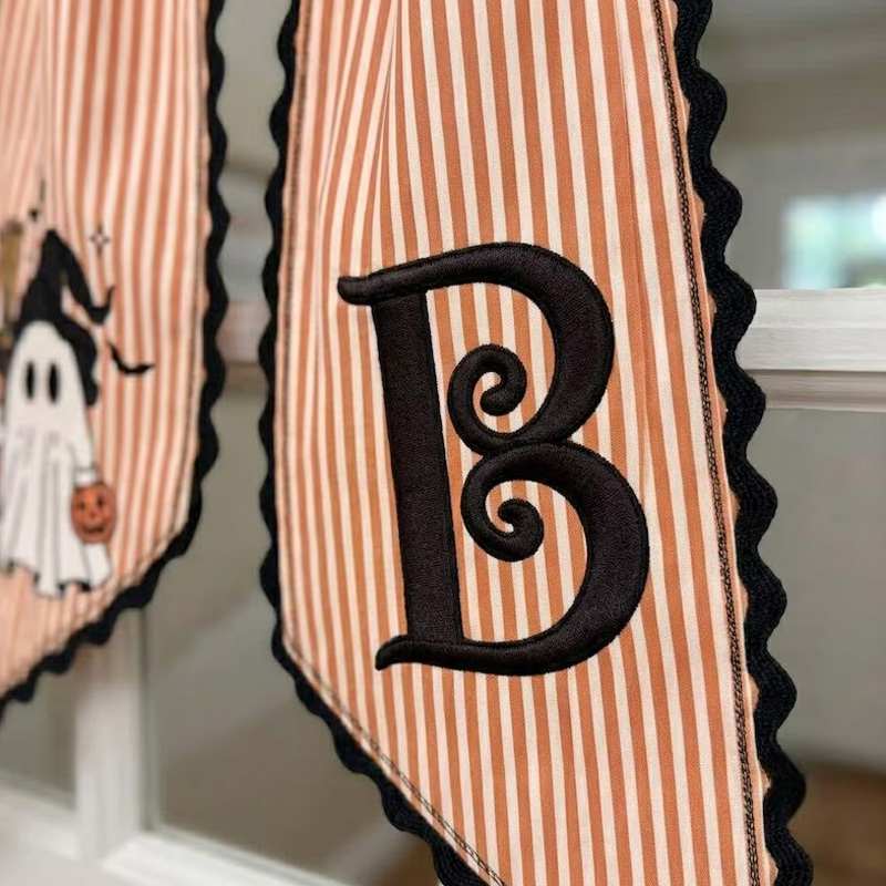 Personalized Embroidered Witch Ghost Halloween Wreath Sash Ghost Monogram Ribbon Themed Spooky Fall Decor Design Custom Initial For Door Halloween Wreath Sash