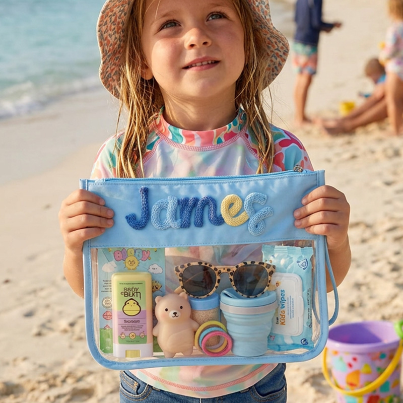 Personalized Waterproof Beach Bag Clear Travel Organizer Custom Name Pool Tote For Summer Vacation Essentials