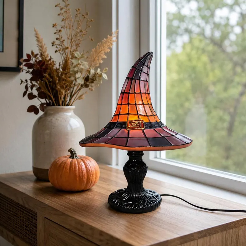 Halloween Witch Hat Themed Night Light Design For Cozy Bedroom Kids Room Bedside Reading Decor