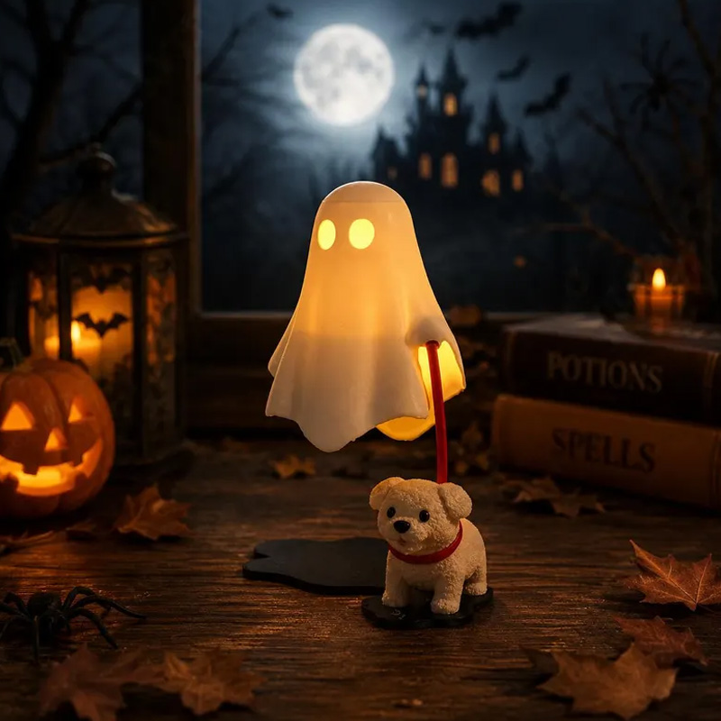Halloween Ghost Dog Night Light For Kids Bedroom Bedside Table Ambient Lamp Holiday Home Decor