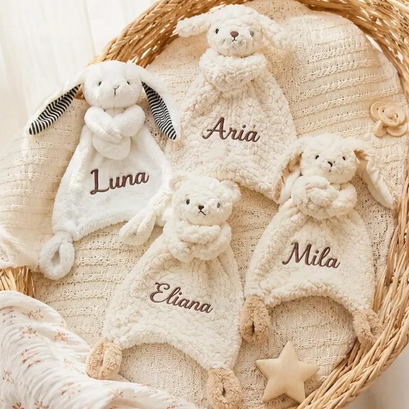 Personalized Embroidered Plush Bunny Security Blanket With Embroidered Name Soft Baby Lovey Comforter For Newborns Toddlers