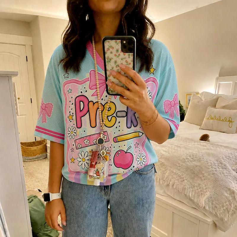 Personalized Grade Back To School Themed Kids Jersey Top Colorful Pastel Lettering Flowers Bows Rainbow Cute Outfit
