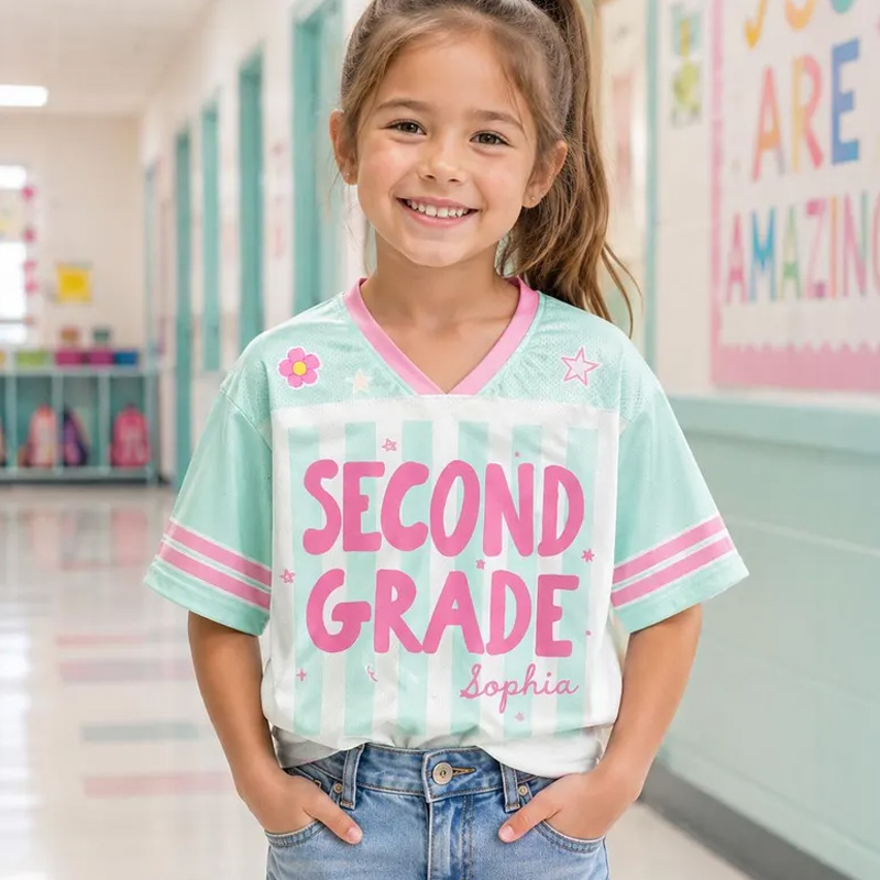 Personalized Grade Level Back To School Themed Kids Jersey Design Grade Colorful Name Shirt Top