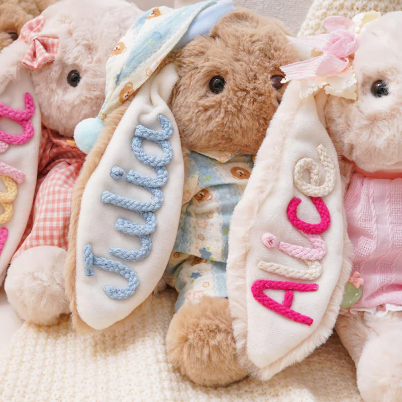 Personalized Soft Plush Bunny With Embroidered Name Long Ear Custom Stuffed Animal Keepsake For Kids And Babies