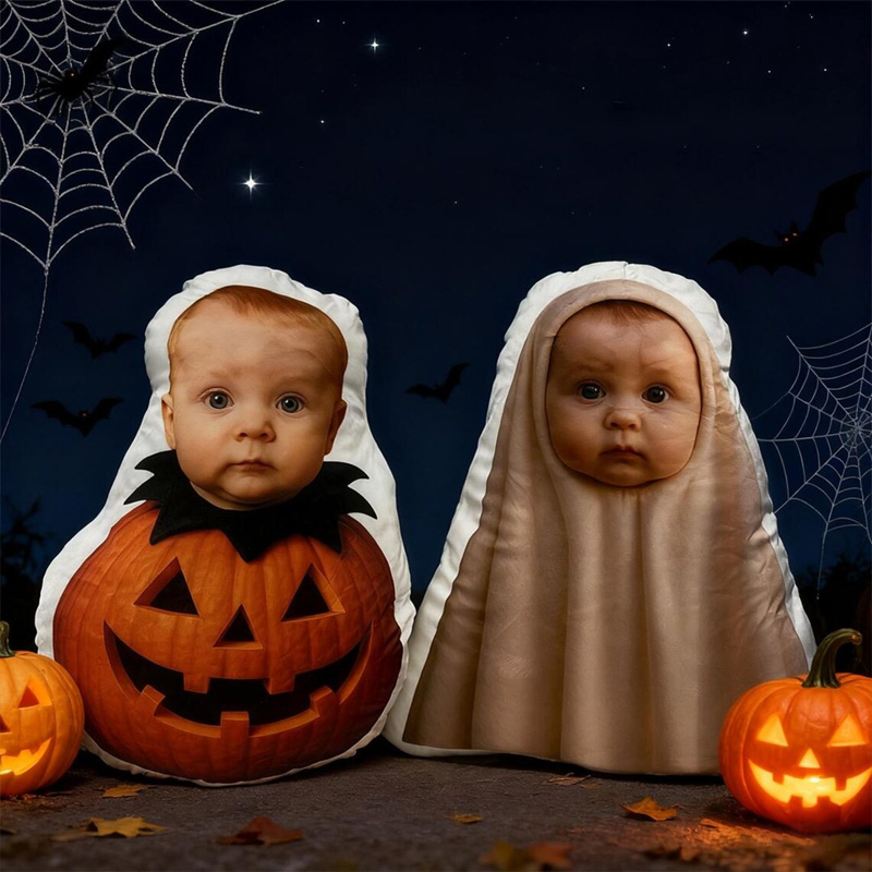 Personalized Halloween Baby Photo Cushion With Cute Ghost Witch Pumpkin Costume Custom Keepsake 3D Print Pillow