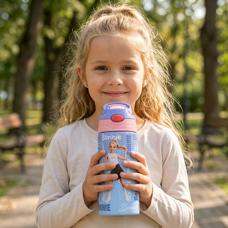 Personalized Cartoon Character BPA-Free Transparent or Insulated Water Bottle with Straw and Name Back to School Gift for Kids