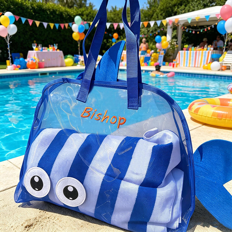 Personalized Kids Beach Toy Bag Cute Fish Mesh Tote With Name Sandproof Storage For Sand Toys Pool Trips