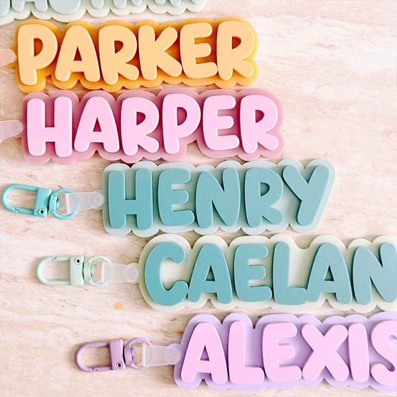 Personalized Name Keychain Pastel 3D Printing Letter Bag Charm Custom Kids Backpack Accessories Gift For Girls Boys