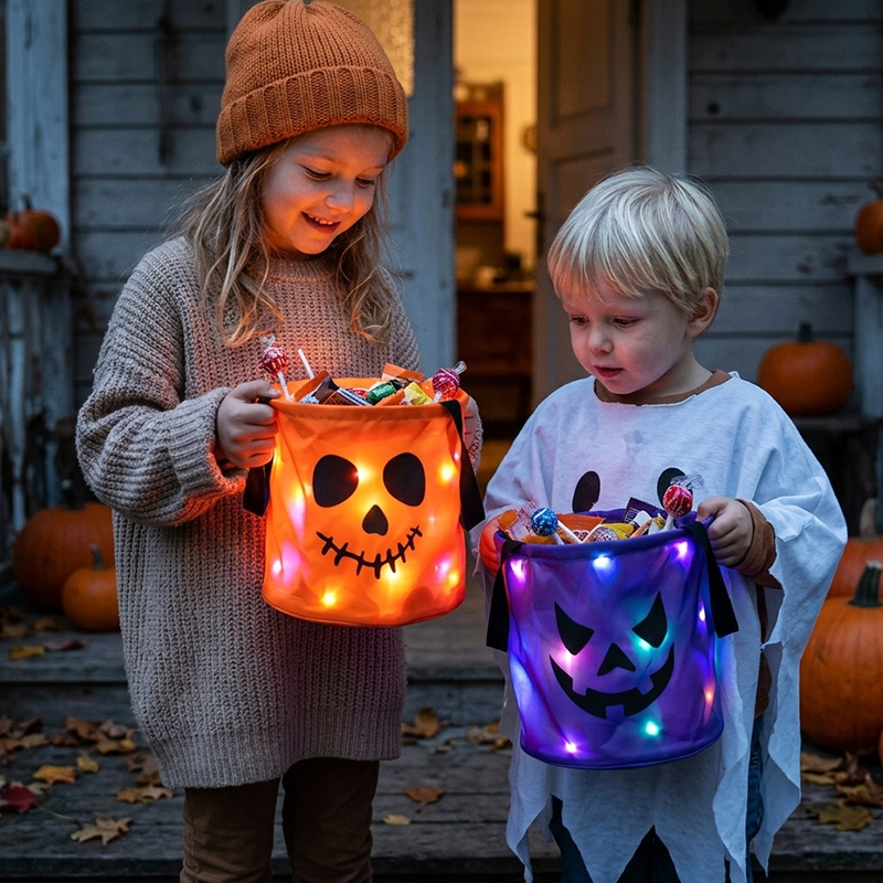 Personalized Halloween Led Light Up Pumpkin Candy Bucket Custom Name G