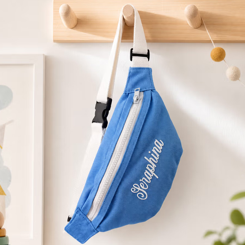 Personalized Embroidery Name Colorful Canvas Kids Crossbody Waist Bag Daily Use Children's Day Birthday Gift for Boys Girls