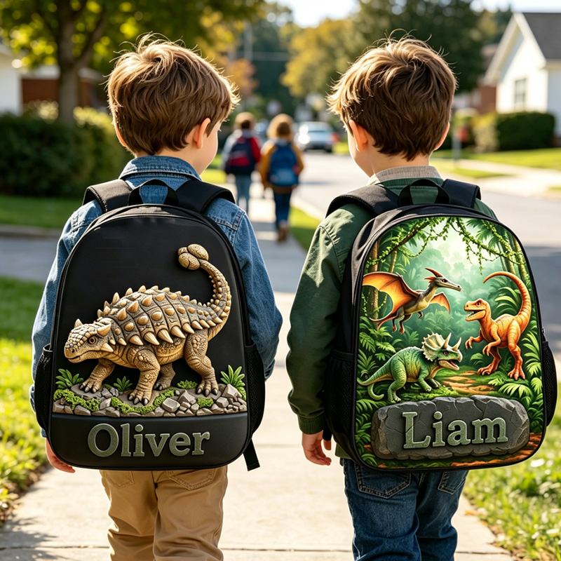 Personalized Dinosaur 3D Printing Backpack Custom Name Kids School Bag Ankylosaurus Boys Gift Travel Daypack