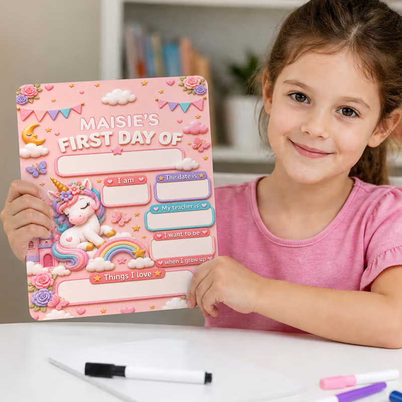 Personalized Fantasy Cartoon Theme First Day of Acrylic School Sign Board with Name and Pen School Supplies Back to School Gift for Students