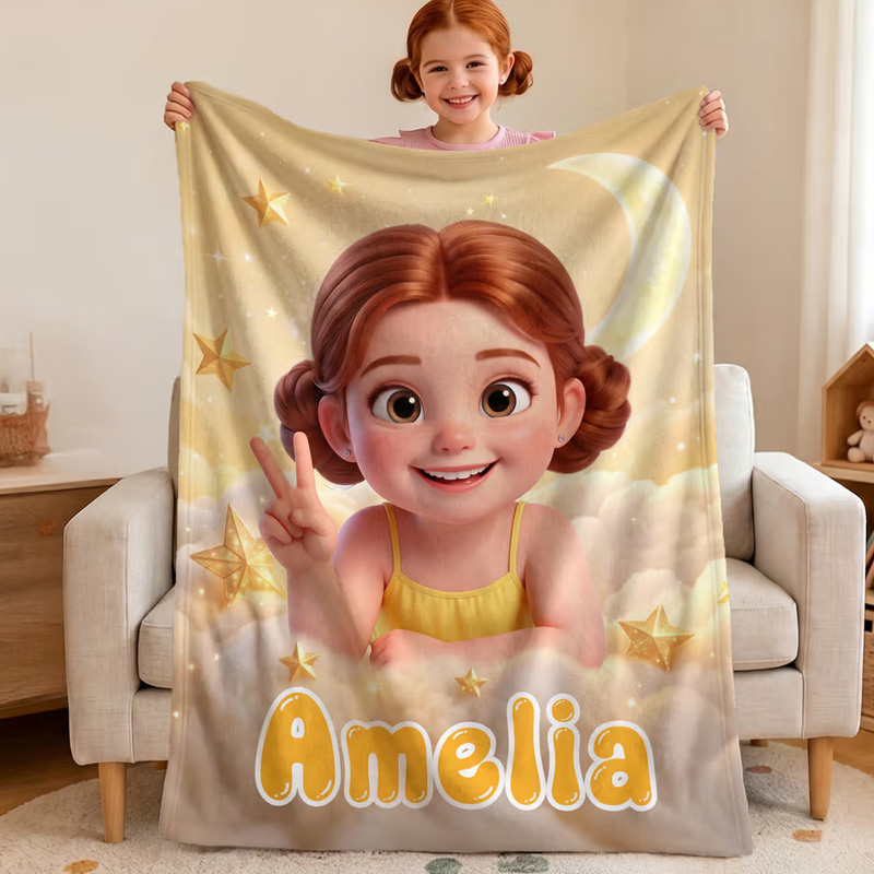 Personalized Starry Sky 3D-Style Design Photo Soft Throw Blanket with Name Home Decor Birthday Gift for Kids Students
