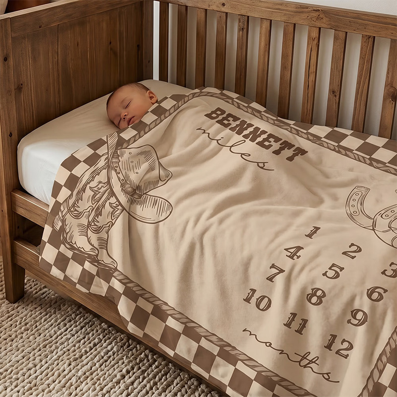 Personalized Baby Cowboy Milestone Blanket Custom Name Western Month Tracker Soft Photo Prop Rug