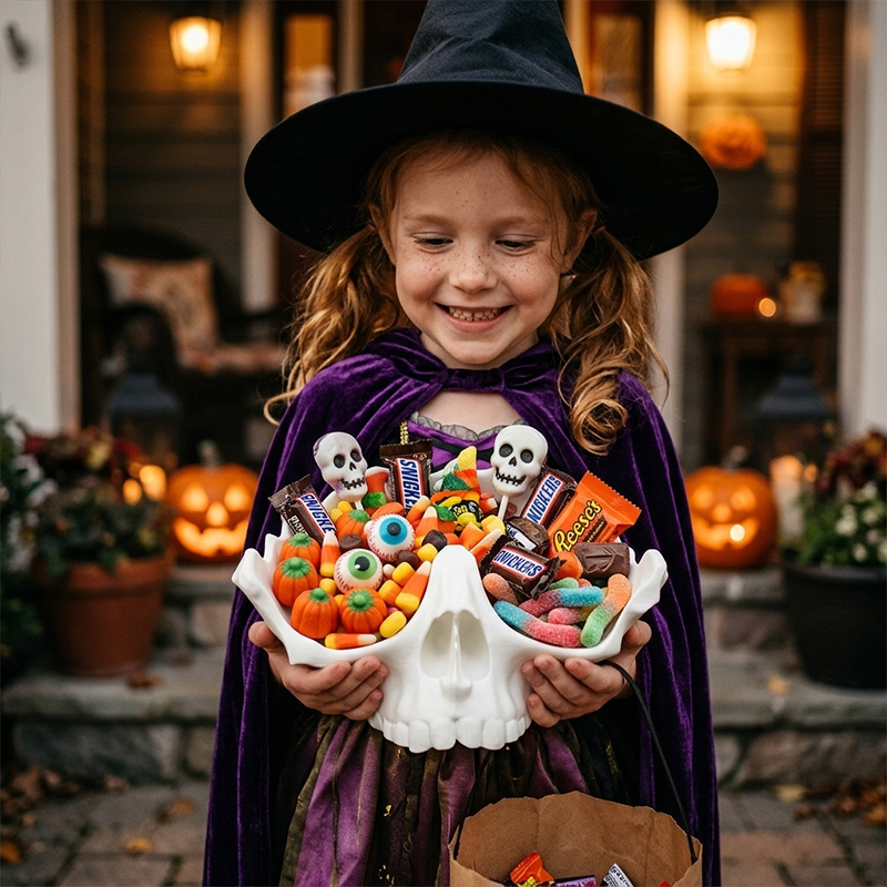 Skull Fruit Bowl 3D Printing Halloween Candy Holder Creepy Kitchen Table Halloween Decor
