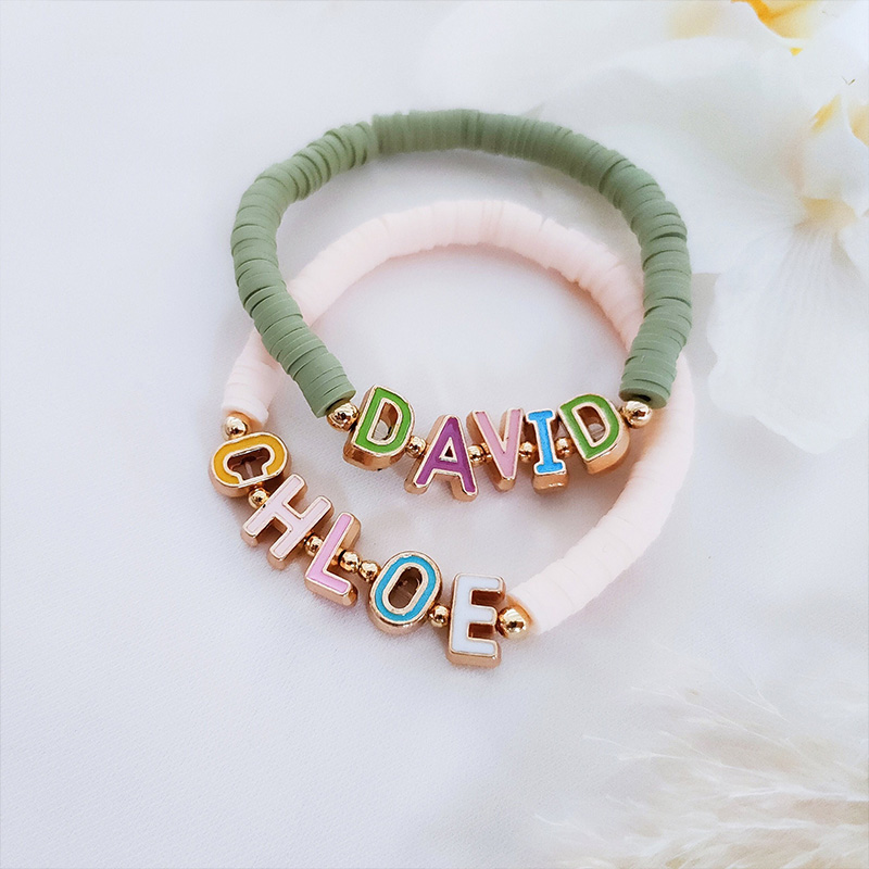 Personalized Kids Name Bracelet Colorful Letter Beads Custom Girl Gift Adjustable Elastic Jewelry Accessory