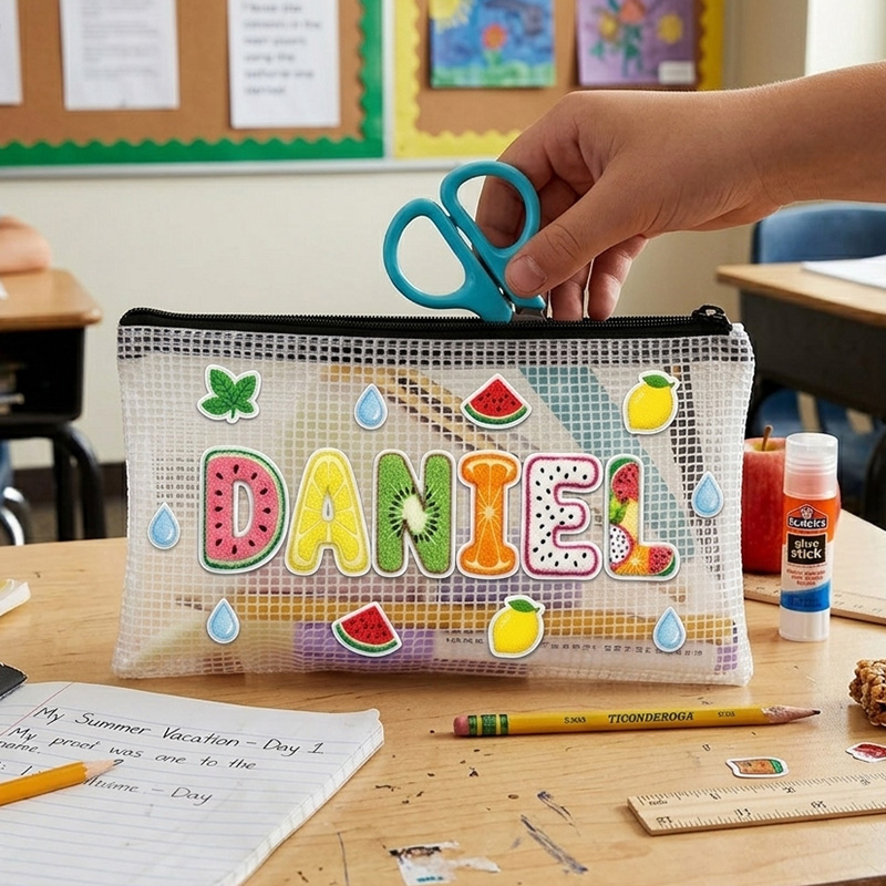 Personalized Kids Name PVC Pencil Case Mesh Zipper Pouch Custom School Supply Storage Bag Cute Gift For Boys Girls
