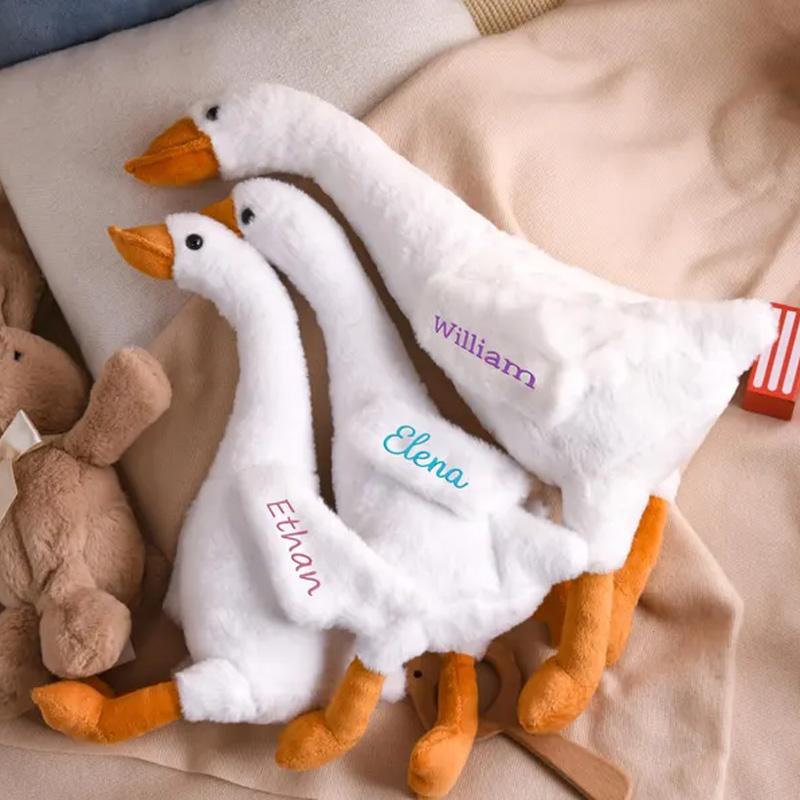Personalized Goose Plush Toy Custom Name Soft White Stuffed Animal Cuddle Buddy For Kids Gift