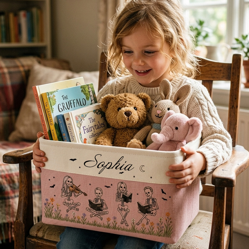 Personalized Kids Storage Bin Custom Name Fabric Organizer For Books Toys Nursery Laundry Basket