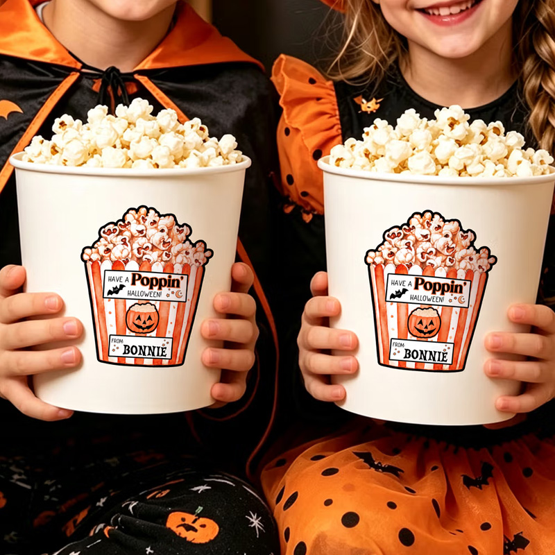 Personalized Have A Poppin' Halloween Pumpkin Bat Waterproof Stickers with Name Halloween Party Gift for Kids Classmates
